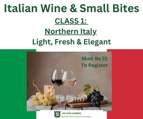 Picture of 2026 Italian Wine & Bites: CLASS 1: Northern Italy: Light, Fresh & Elegant (Tuesday, May 12th) 6:00pm- 8:00pm