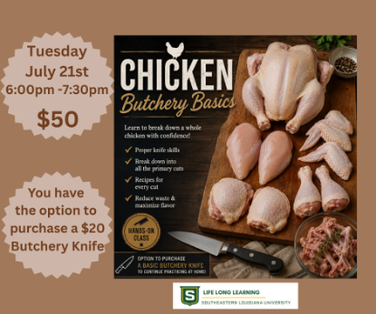 Picture of 2026 WALKER: Chicken Butchery Basics (Tuesday, Jul. 21st) 6:00pm -7:30pm