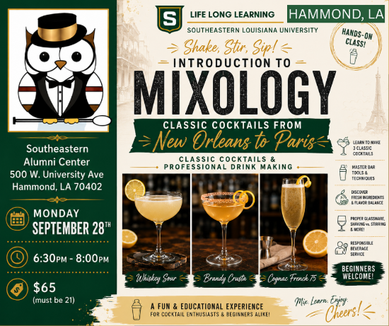 Picture of 2027 HAMMOND: Classic Cocktails: From New Orleans To Paris (Monday, Sept. 28th) 6:30pm - 8:00pm