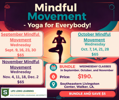 Picture of 2027 WALKER:  Mindful Movement - Yoga for Everybody BUNDLE (Wednesday, Sept. 9, 16, 23, 30, Oct. 7, 14, 21, 28, Nov. 4, 11, 18, Dec. 2) 5:30pm - 6:30pm