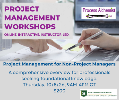 Picture of Project Management for Non-Project Mangers (Thursday, Oct. 8th) 9:00am - 4:00pm - 100% ONLINE SYNCHRONOUS DELIVERED VIA ZOOM
