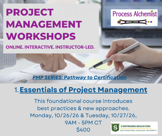 Picture of Essentials of Project Management (Monday & Tuesday, Oct. 26th, 27th) 9:00pm - 5:00pm - 100% ONLINE SYNCHRONOUS DELIVERED VIA ZOOM