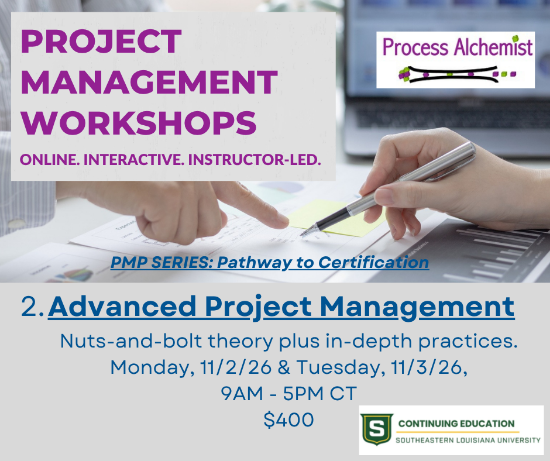 Picture of Advanced Project Management (Monday/Tuesday, Nov. 2nd, 3rd) 9:00am - 5:00pm - 100% ONLINE SYNCHRONOUS DELIVERED VIA ZOOM