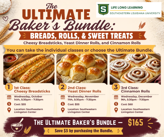 Picture of 2027 WALKER: The Ultimate Baker's Bundle: Breads, Rolls, and Sweet Treats (Wednesday, Oct. 14th, Nov. 11, Dec. 9th) 5:30pm - 7:30pm